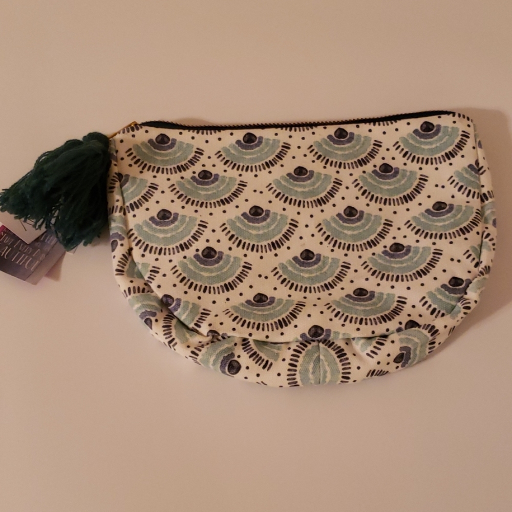 Live give happy fanciful teal fan patterned pouch